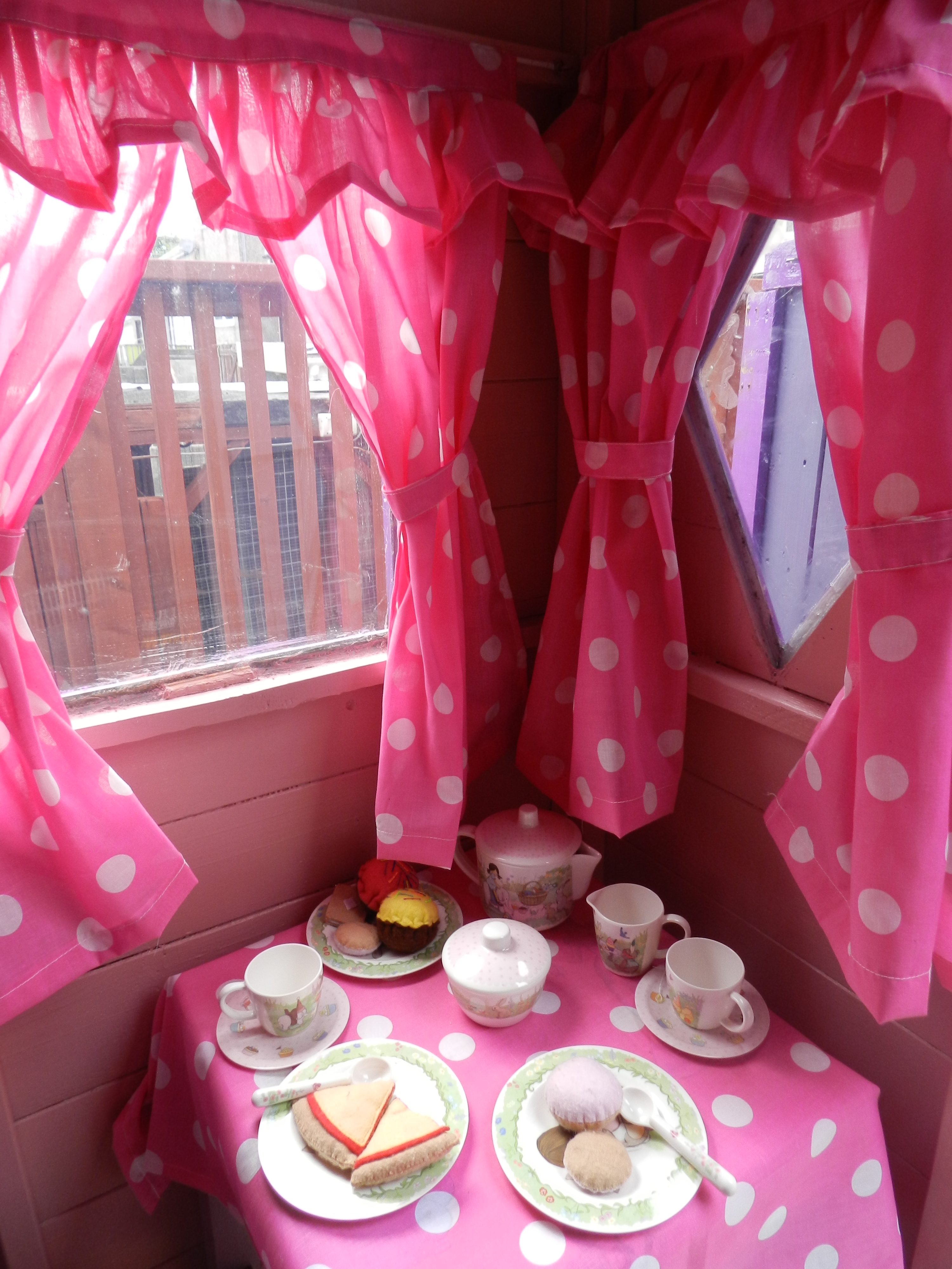 Wendy House / Playhouse Curtains Cerise pink with white poker dot