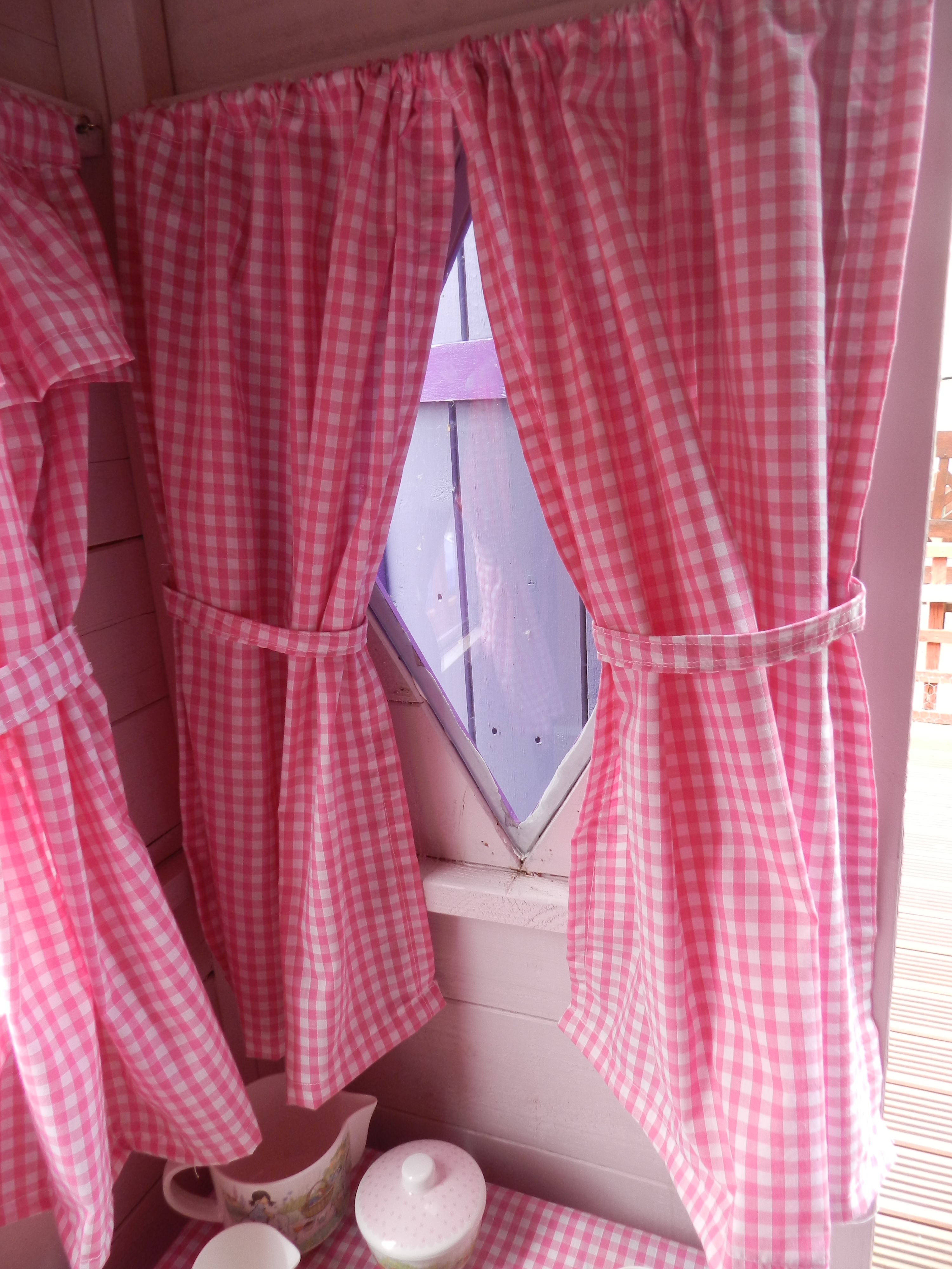 Wendy House Curtains Pink Gingham Princess Tia Designs